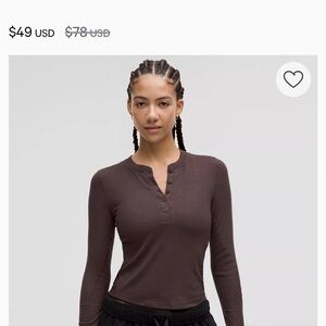 lululemon athletica Long Sleeve Henley Top - Dark Brown